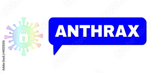 Anthrax and coronavirus lockdown vector. Rainbow colored net coronavirus lockdown, and chat Anthrax cloud message. Chat colored Anthrax cloud has shadow.