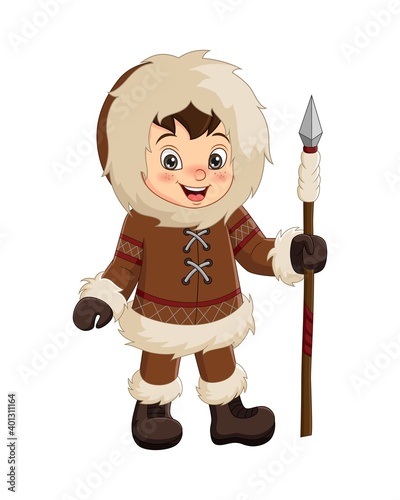 Cartoon eskimo boy holding a spear