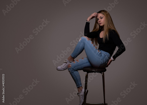 Portrait of Teen Girl on Simple Background