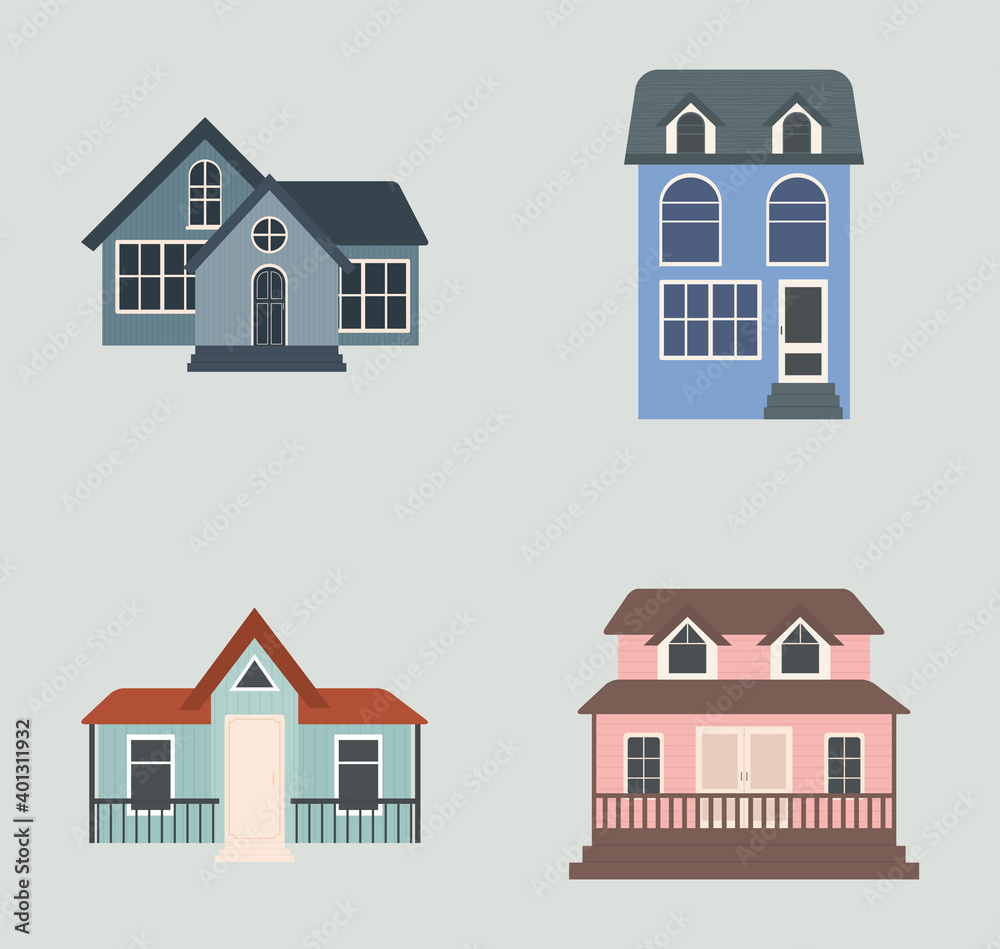 suburban houses collection, colorful design