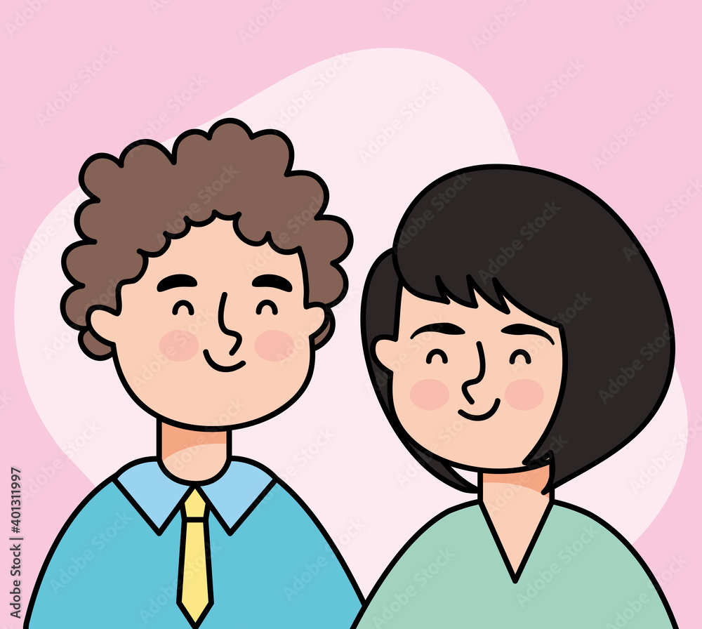 cartoon man and woman smiling, colorful design cartoon man and woman smiling, colorful design