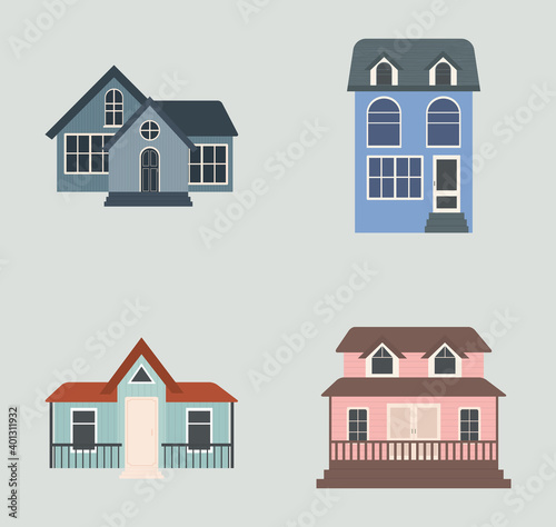 suburban houses collection, colorful design