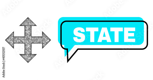 Conversation State blue bubble frame and wire frame expand arrows. Frame and colored area are shifted to State label, which is located inside blue colored bubble.