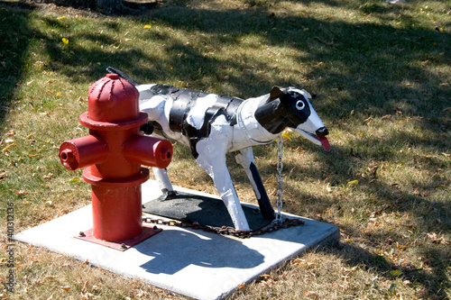 Sculpture in Nyberg Sculpture Park of "Fire Hydrant & Dog"‚Ñ¢ Vining Minnesota MN USA