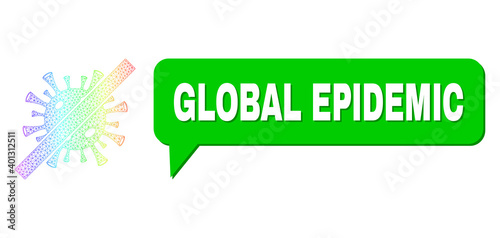 Global Epidemic and forbidden coronavirus vector. Rainbow colorful net forbidden coronavirus, and conversation Global Epidemic cloud message. Conversation colored Global Epidemic cloud has shadow.