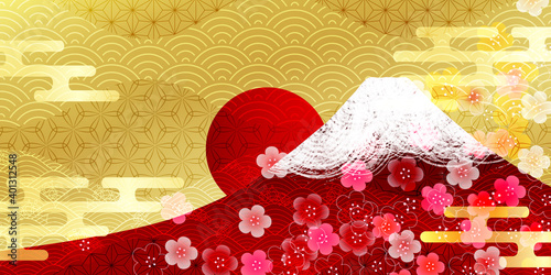 富士山　梅　和柄　背景