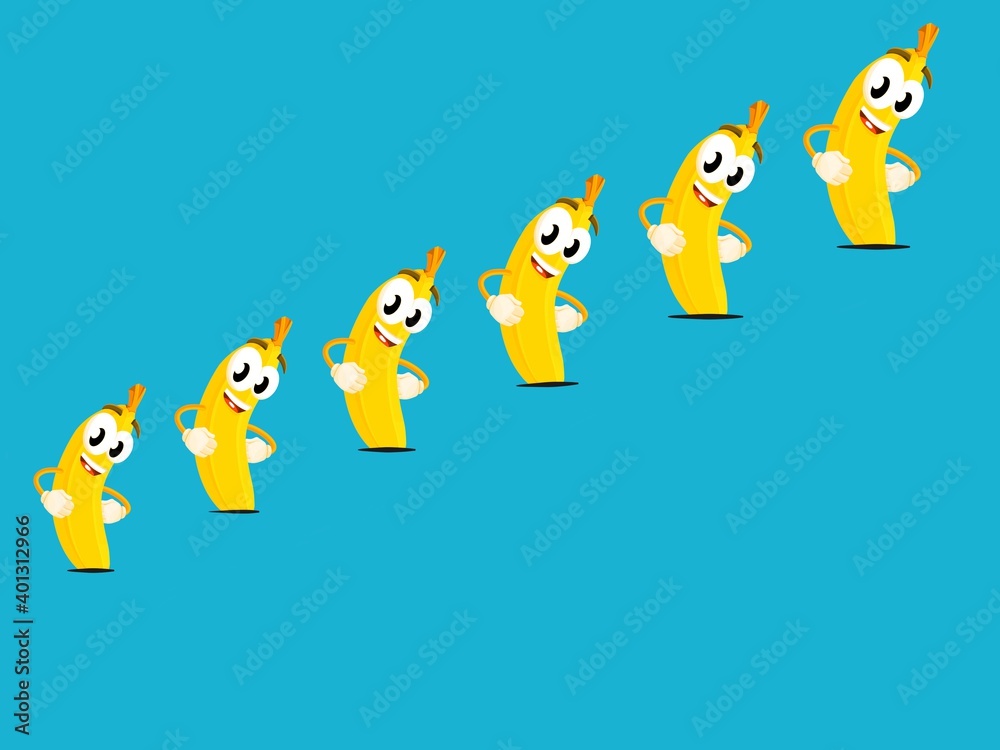 Fototapeta premium Fanny smiling bananas illustration. Digital painting