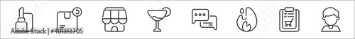 set of 8 bufilot ecommerce thin outline icons such as lipstick, return box, shop, cocktails, chat, hot sale, checklist, costumer