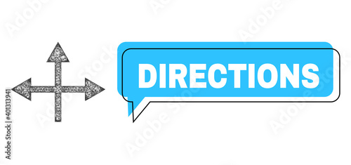 Chat Directions blue bubble frame and crossing mesh intersection directions. Frame and colored area are shifted to Directions phrase, which is located inside blue colored speech balloon.
