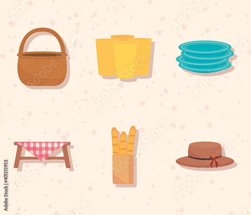 picnic icons set  colorful design