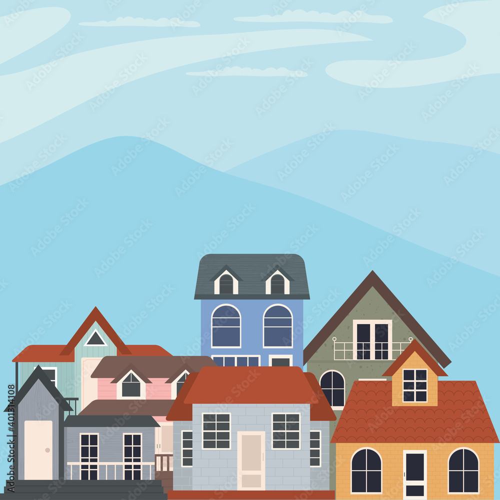 classic houses design over blue sky background