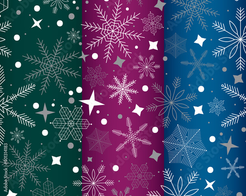 Snowflakes Seamless Pattern Green Purple Blue White