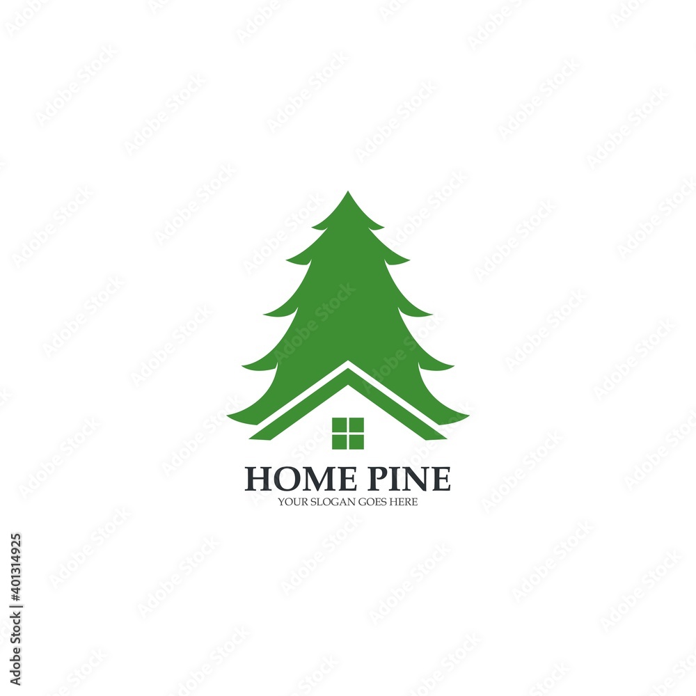 nature green pines home logo vector icon illustratiion