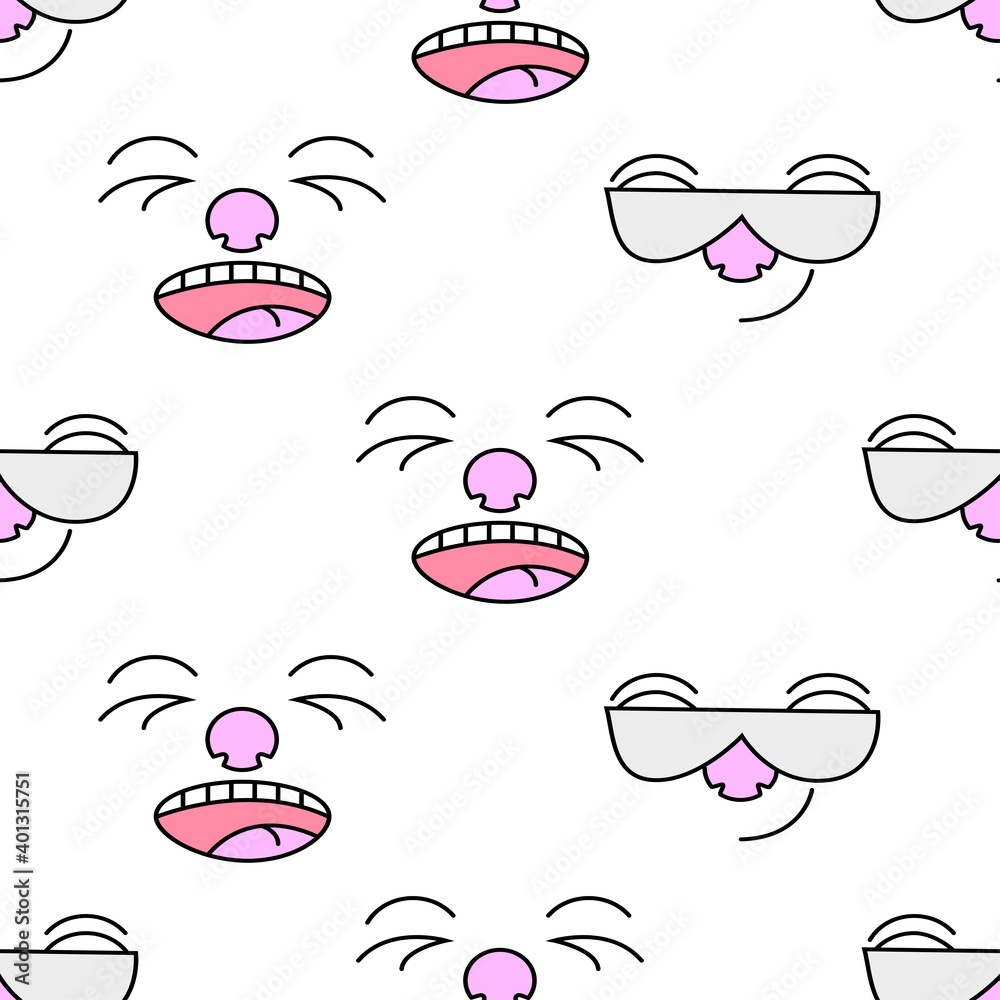 Vector illustration. Seamless pattern
faces on a white background. Design element for poster, banner, clothes.
