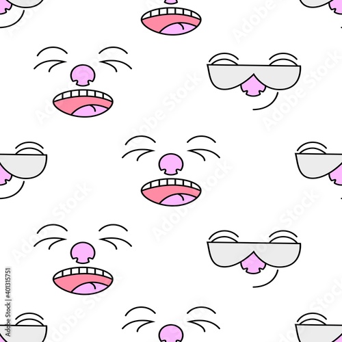 Vector illustration. Seamless pattern
faces on a white background. Design element for poster, banner, clothes.