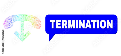Termination and phone hang up vector. Spectrum colored mesh phone hang up, and chat Termination cloud frame. Chat colored Termination bubble has shadow.
