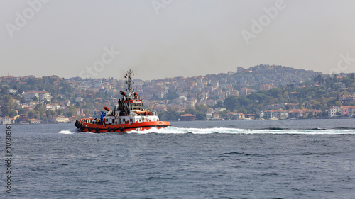 Photography Red ship in the Bosphorus Strait