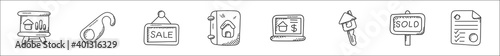 set of 8 real estate thin outline icons such as real, door hanger, for sale, real estate, house for sale, house key, , foreclosure
