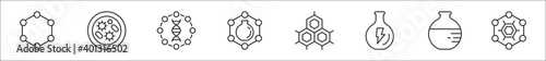 set of 8 scientific thin outline icons such as atoms, germs, dna, chemistry, cell wall, power, chemistry, cellular