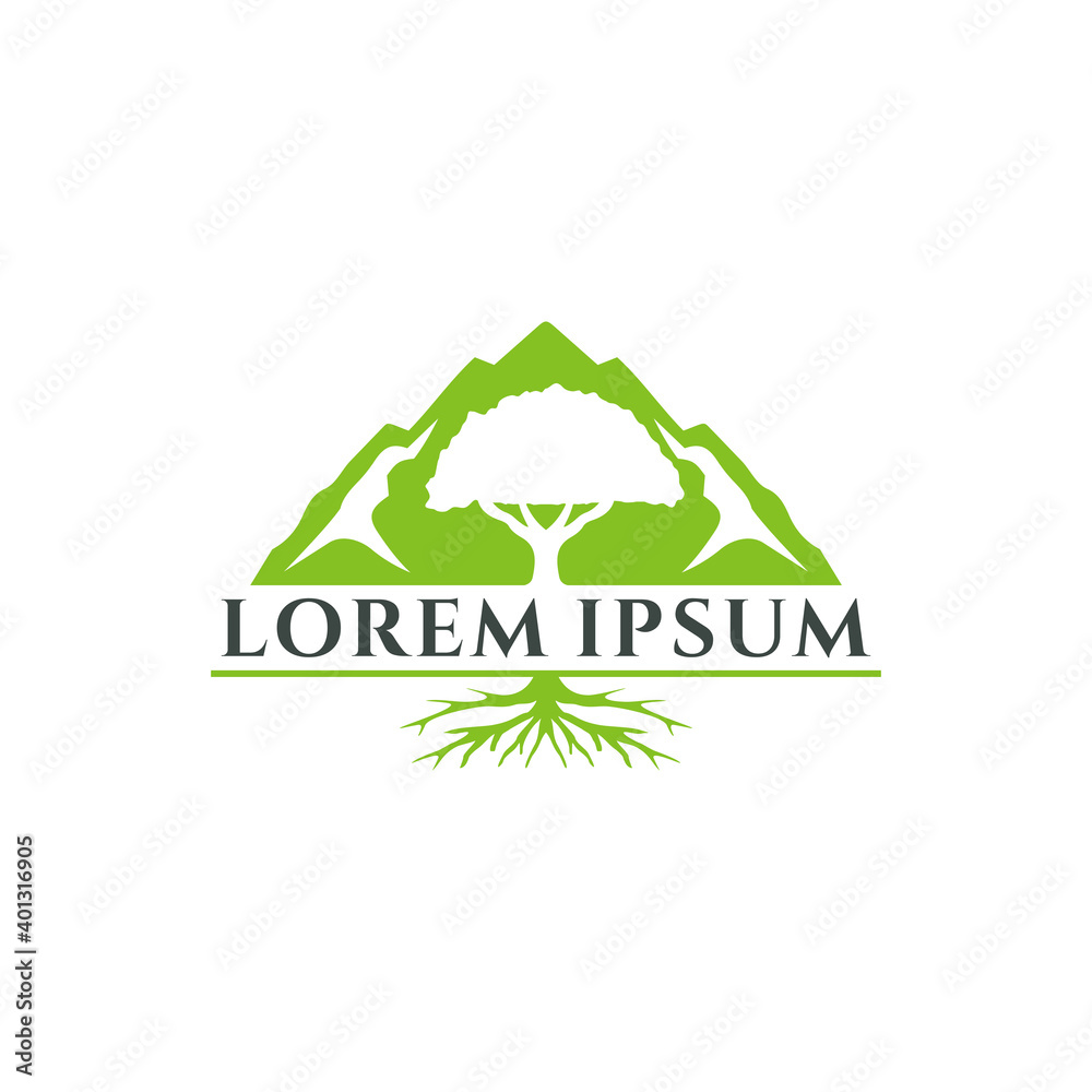 mountain tree, hill landscape, simple flat logo template mountain tree, hill landscape, simple flat logo template
