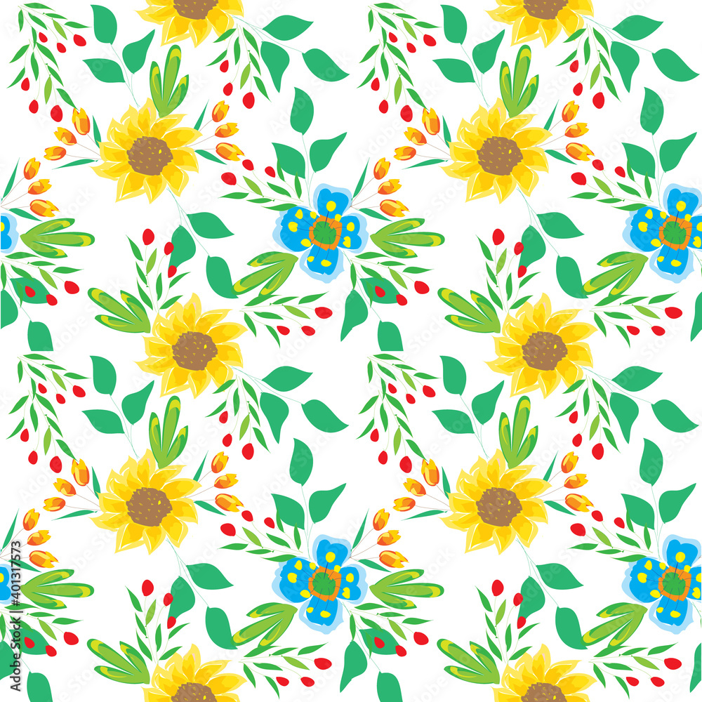 seamless pattern with sun flowers