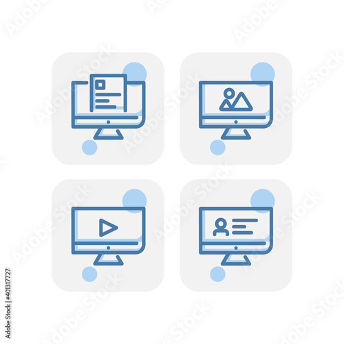Creative blue computer icons design isolated on white background © Rizky