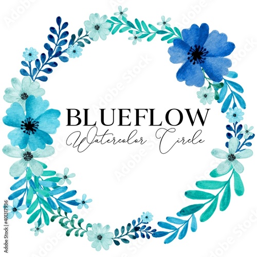 Blue flower Watercolor Circle Vector 