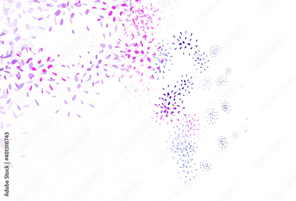 Light Pink, Blue vector doodle backdrop with leaves.