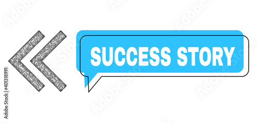 Chat Success Story blue bubble message and net shift left. Frame and colored area are shifted to Success Story text, which is located inside blue colored bubble. Vector quote text inside chat frame.