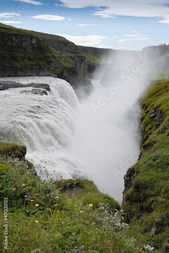 The Hvita River plunging over a cliff at Gullfoss  Golden Falls   Iceland