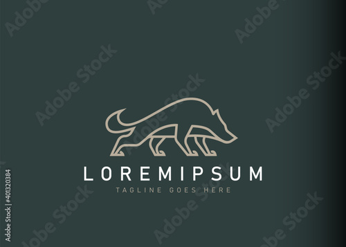 Wild wolf logo design. Vector illustration of angry wolf with a side view icon design. Modern logo design with line art style.