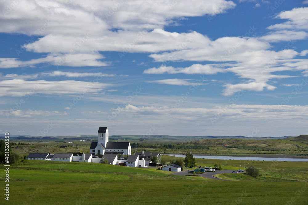 While this stark white church in Skalholt is less than 60 years old, similar buildings have been here since one of Iceland's first two bishoprics was founded on the site in 1056. While this stark white church in Skalholt is less than 60 years old, similar buildings have been here since one of Iceland's first two bishoprics was founded on the site in 1056.