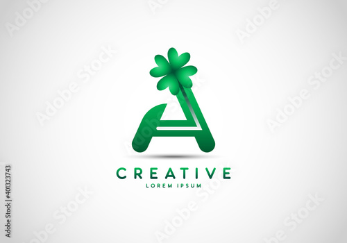 Letter A Lucky Clover Leaf Logo  lucky initials  a combination of leaf and letter.