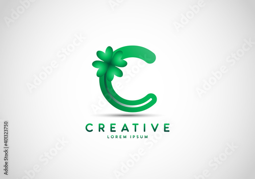 Letter C Lucky Clover Leaf Logo, lucky initials, a combination of leaf and letter.