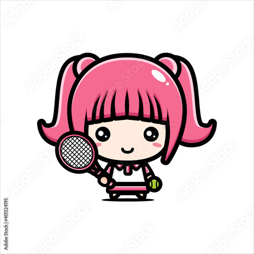 Cute tennis girl character vector design