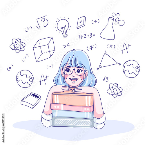 Student girl is studying science subject.