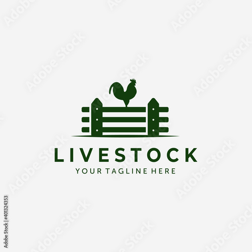 Fence Rooster Vintage Logo Vector Design Illustration, Rooster Icon, Farm Fresh, Livestock Company, Fence Logo