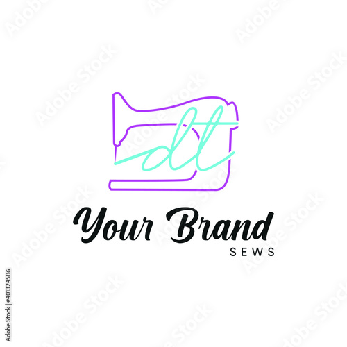 Initial b letter typography with sewing machine for tailor, craft, hand made, fashion business logo