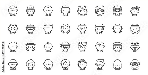 set of 32 urban tribes thin outline icons such as grunge, hipster, preppy, harajuku, beatnik, punk, hippie, gangsta, ska