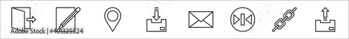 set of 8 multimedia thin outline icons such as , edit, placeholder, download, envelope, skip, link, upload