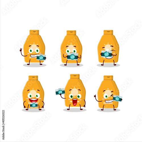 Photographer profession emoticon with lotion sunblock cartoon character
