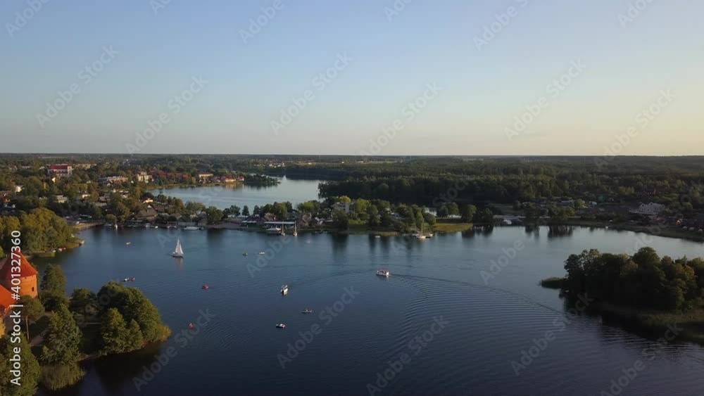 flying my 4k drone over a beautiful Trakai lake and castle in Lithuania, Europe flying my 4k drone over a beautiful Trakai lake and castle in Lithuania, Europe