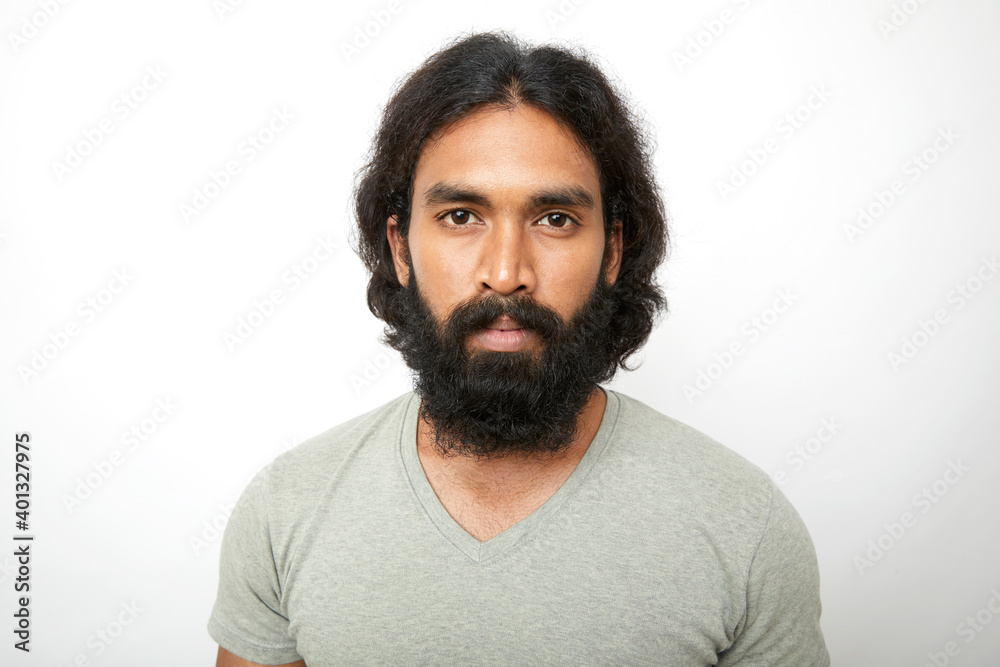 Fototapeta premium Portrait with wide angle lens on white.