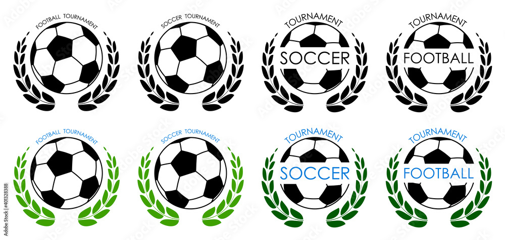 symbols sport ball for soccer on white background with winner laurel wreath. Football competition. Isolated vector symbols sport ball for soccer on white background with winner laurel wreath. Football competition. Isolated vector