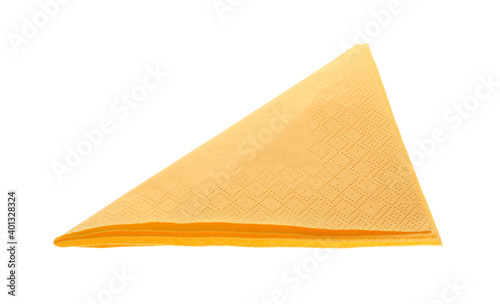 Folded yellow clean paper tissue isolated on white