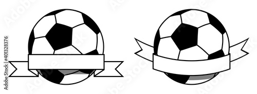 symbol set, sport ball for soccer on white background with ribbon. Football competition. Isolated vector