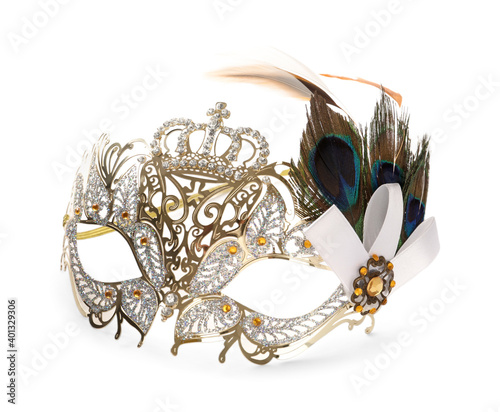 Beautiful carnival mask with feathers isolated on white