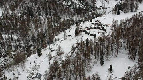 Aerial views of the swiss city of Zermatt in winter