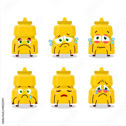 Mustard cartoon in character with sad expression