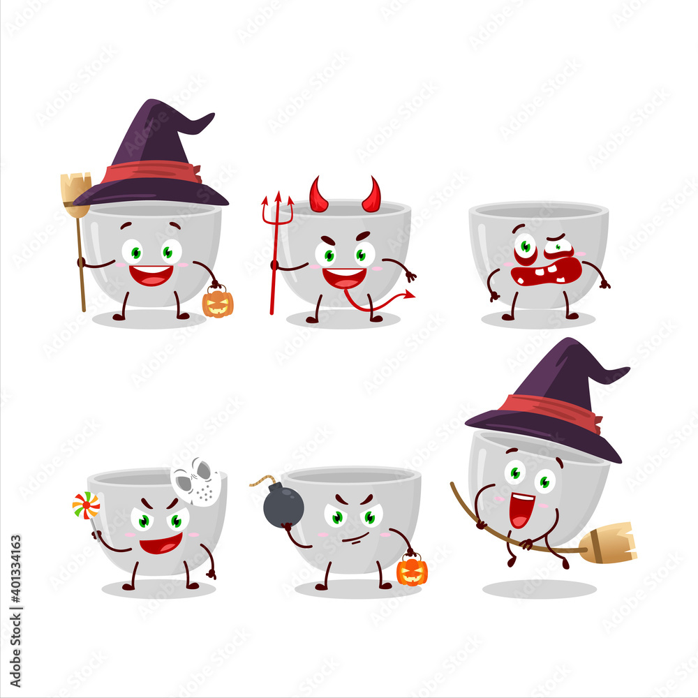 Halloween expression emoticons with cartoon character of plastic bowl